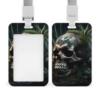 Porta badge verticale con cordino in plastica porta carte d'identità, targhetta per nome, teschio e piante, con finestra trasparente, custodia protettiva per carta d'identità, per infermieri, medici