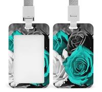 Porta badge verticale con cordino, motivo floreale, colore nero, bianco, foglia di tè, grigio, rosa, porta badge multiuso, per ufficio, insegnanti, infermieri