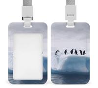 Porta badge verticale con cordino, motivo: pinguini sull'Iceberg, custodia protettiva per carta d'identità, multiuso, per ufficio, insegnante, infermiera
