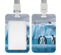 Porta badge verticale con cordino, motivo: pinguini sull'Iceberg, porta badge verticale, multiuso, per ufficio, insegnanti, infermieri