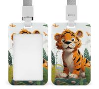 Porta badge verticale con cordino, motivo tigre dei cartoni animati, custodia protettiva per carta d'identità, multiuso, per ufficio, insegnante, infermiera