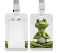 Porta badge verticale con cordino per badge con scritta "The Funny Frog Doing Yoga", porta badge multiuso, per ufficio, insegnanti, infermieri