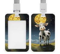 Porta badge verticale con cordino per badge identificativo con mucca sulla luna, custodia protettiva multiuso per ufficio, insegnante, infermiera
