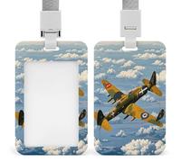 Porta badge verticale con cordino per carta d'identità della Seconda Guerra Mondiale 2 Aircraft con cordino staccabile, resistente e resistente, porta badge impermeabile porta carte di lavoro per