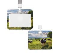 Porta badge verticale con cordino per carte d'identità, targhetta con mucche, porta badge al pascolo, con finestra trasparente, per proteggere il nome, per infermieri, medici, forniture per ufficio