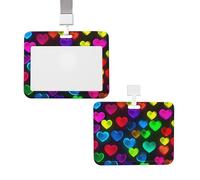 Porta badge verticale con cordino per carte d'identità, targhetta con nome, cuori arcobaleno, porta badge con finestra trasparente, custodia protettiva per nome, per infermieri, medici, forniture per