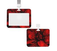 Porta badge verticale con cordino per carte d'identità, targhetta con nome, fiore di dalia rossa su porta badge nero con finestra trasparente, custodia protettiva per nome, per infermieri, medici