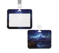 Porta badge verticale con cordino per carte d'identità, targhetta con nome, scena notturna fantasy, porta badge con finestra trasparente, custodia protettiva per nome, per infermieri, medici