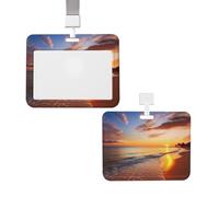 Porta badge verticale con cordino per carte d'identità, targhetta per nome, bella alba tropicale sulla spiaggia, porta badge con finestra trasparente, custodia protettiva per nome, per infermiere