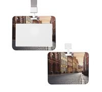 Porta badge verticale con cordino per carte d'identità, targhetta per nome, centro storico della Polonia, porta badge con finestra trasparente, custodia protettiva per nome, per infermieri, medici