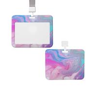 Porta badge verticale con cordino per carte d'identità, targhetta per nome, colorato marmo blu pastello viola porta badge con finestra trasparente per carte di credito per infermieri medici forniture