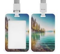 Porta badge verticale con cordino per documenti d'identità con paesaggio lago e acqua pulita e paesaggio, custodia multiuso per ufficio, insegnanti, infermieri