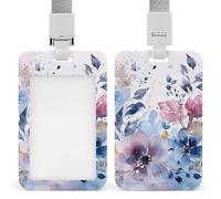 Porta badge verticale con cordino per pittura ad acquerello, motivo floreale, con cordino staccabile, custodia protettiva multiuso per ufficio, insegnante, infermiera