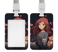 Porta badge verticale con cordino, porta badge verticale con scritta "A Girl Who Loves Cats", porta badge multiuso per ufficio, insegnante, infermiera