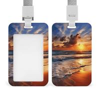 Porta badge verticale con cordino, porta badge verticale con scritta "Beach Sunrise", multiuso, per ufficio, insegnanti, infermieri