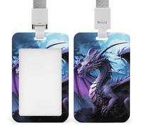 Porta badge verticale con drago viola e luna, con cordino staccabile, resistente, porta badge impermeabile, per infermiere, ufficiali, insegnanti, personale di sicurezza