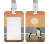 Porta badge verticale con due pinguini, con cordino, porta badge verticale, multiuso, per ufficio, insegnante, infermiera