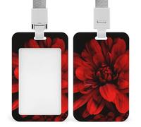 Porta badge verticale con fiore rosso su sfondo nero, con cordino, porta badge verticale, multiuso, per ufficio, insegnante, infermiera