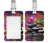 Porta badge verticale con fiori nella fontana con pietre da massaggio, impermeabile, con cordino staccabile resistente, per insegnanti di fabbrica e ufficio