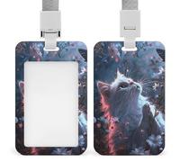 Porta badge verticale con gatto bianco con cordino, porta badge verticale, multiuso, per ufficio, insegnante, infermiera