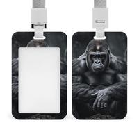 Porta badge verticale con gorilla, nero, con cordino, resistente, resistente, porta badge impermeabile, per infermiere, ufficiali, insegnanti, personale di sicurezza