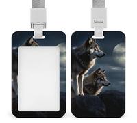 Porta badge verticale con laccetto, motivo: lupi al chiaro di luna, porta badge multiuso, per ufficio, insegnanti, infermieri
