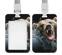 Porta badge verticale con orso che tiene il pesce, porta badge con cordino staccabile, resistente e resistente, porta badge impermeabile per infermiere, ufficiali, insegnanti, personale di sicurezza