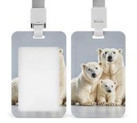 Porta badge verticale con orso polare e cucciolo, con cordino staccabile, resistente e resistente, porta badge impermeabile per infermiere, ufficiali, insegnanti, personale di sicurezza