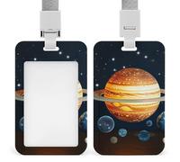 Porta badge verticale con pianeta del sistema solare che si illumina al buio, custodia protettiva impermeabile con cordino staccabile resistente, per insegnanti di fabbrica e ufficio