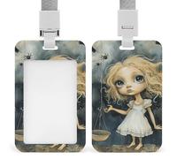 Porta badge verticale con ragazza bionda con occhi grandi, con cordino, porta badge verticale, multiuso, per ufficio, insegnante, infermiera