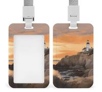 Porta badge verticale con scritta "Lighthouse Located by The Sea" con cordino staccabile, porta carte d'identità verticale, in plastica, impermeabile, per lavoro, ufficio, insegnante, infermiere