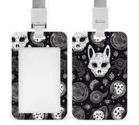 Porta badge verticale con teschio gatto luna gotico porta documenti d'identità con cordino staccabile, resistente targhetta per nome, porta badge, porta badge impermeabile per infermiere, ufficiali