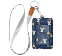 Porta badge verticale giallo con campanella di buon Natale, con cordino e porta carte di credito per ufficio, ospedale e patente di guida