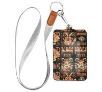 Porta badge verticale in pelle con motivo a faccia di leone arancione bohémien, con cordino e porta documenti di identità per impiegati, infermieri, insegnanti, studenti