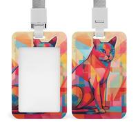 Porta badge verticale per documenti d'identità con gatto, arte moderna, con cordino, resistente, resistente, porta badge, porta carte di lavoro, impermeabile, per infermiere, ufficiali, insegnanti