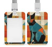 Porta badge verticale per documenti d'identità con gatto, arte moderna, con cordino, resistente, resistente, porta badge, porta carte di lavoro, impermeabile, per infermiere, ufficiali, insegnanti