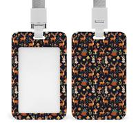 Porta badge verticale per uomo e donna, con animali selvatici, cervo, coniglio, funghi magici, custodia protettiva in plastica per carte, custodia scorrevole per badge con cordino staccabile per infer