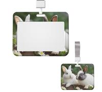 Porta badge verticale porta badge con due piccoli coniglietti carini porta badge con bobina scorrevole porta badge in plastica rigida porta badge porta badge porta carte d'identità porta targhetta per