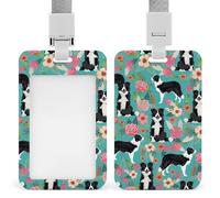 Porta badge verticale professionale Border Collie Florals con cordino impermeabile per carta d'identità per ufficio porta badge trasparente per infermiere, dottori e insegnanti
