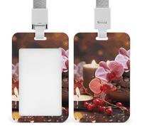 Porta badge verticale professionale con candele rosse con pietra orchidea, con cordino, custodia protettiva impermeabile per carta d'identità per ufficio, porta carte d'identità trasparente, per