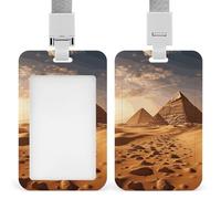 Porta badge verticale professionale con cordino per carta d'identità con piramide africana e deserto, custodia protettiva per carta d'identità trasparente per ufficio, per infermiere, dottori