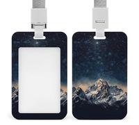 Porta badge verticale professionale con cordino per carte d'identità con scritta "Notte stellata" delle montagne, custodia protettiva per carta d'identità trasparente per ufficio, per infermiere