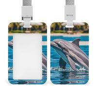 Porta badge verticale professionale con delfino fuori dall'acqua, con cordino, custodia protettiva impermeabile per carta d'identità per ufficio, porta carte d'identità trasparente per infermiere