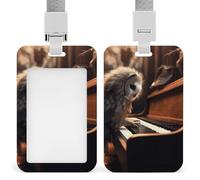 Porta badge verticale resistente con gufo che suona il pianoforte, impermeabile, con cordino staccabile, con finestra trasparente, porta nome, regalo per infermiere, dottori, insegnanti, ufficio