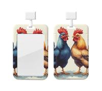 Porta badge verticale sigillabile impermeabile con finestra trasparente, con gallo e gallina, scorrevole con nome, custodia protettiva per carte d'identità per uffici