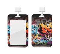 Porta badge verticale sigillabile impermeabile con finestra trasparente, graffiti hip hop, scorrevole con nome, custodia protettiva per carte d'identità per ufficio e