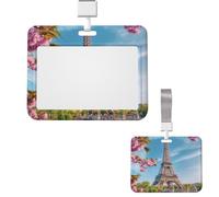 Porta badge verticale sigillabile impermeabile con finestra trasparente, porta carte d'identità con fiori e torre Eiffel di Parigi, porta carte d'identità con nome scorrevole, custodia prote