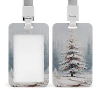 Porta badge vintage a forma di albero di pino antico in inverno neve porta badge clip retrattile porta carte di credito nome badge per lavoro ufficio medico infermiera