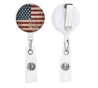 Porta badge vintage con bandiera americana USA retrattile con clip per documenti d'identità e portachiavi, porta badge identificativo, clip per badge, per impiegati, dottori, infermieri