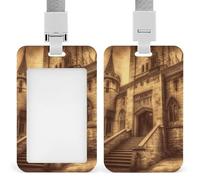 Porta badge vintage con castello medievale, porta badge con cordino staccabile, design impermeabile per ufficio, posto di lavoro